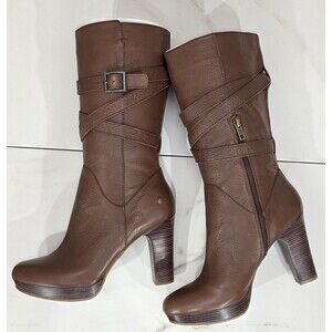 UGG Jardin Boots Brown Leather High Heel Platform Mid Calf Harness 10 | 41 NEW